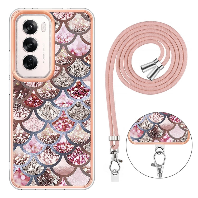 For OPPO Reno12 Global Electroplating Pattern IMD TPU Shockproof Case with Neck Lanyard