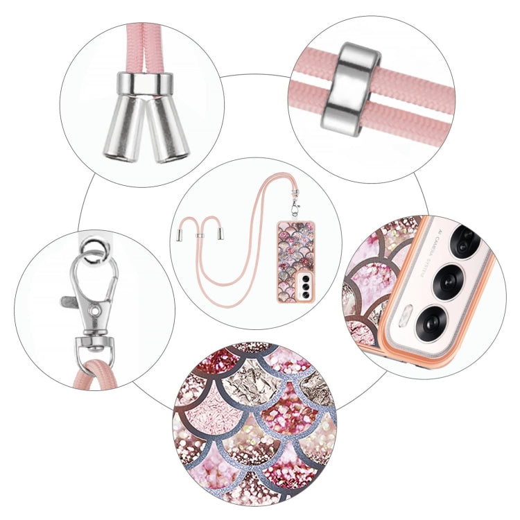 For OPPO Reno12 Global Electroplating Pattern IMD TPU Shockproof Case with Neck Lanyard