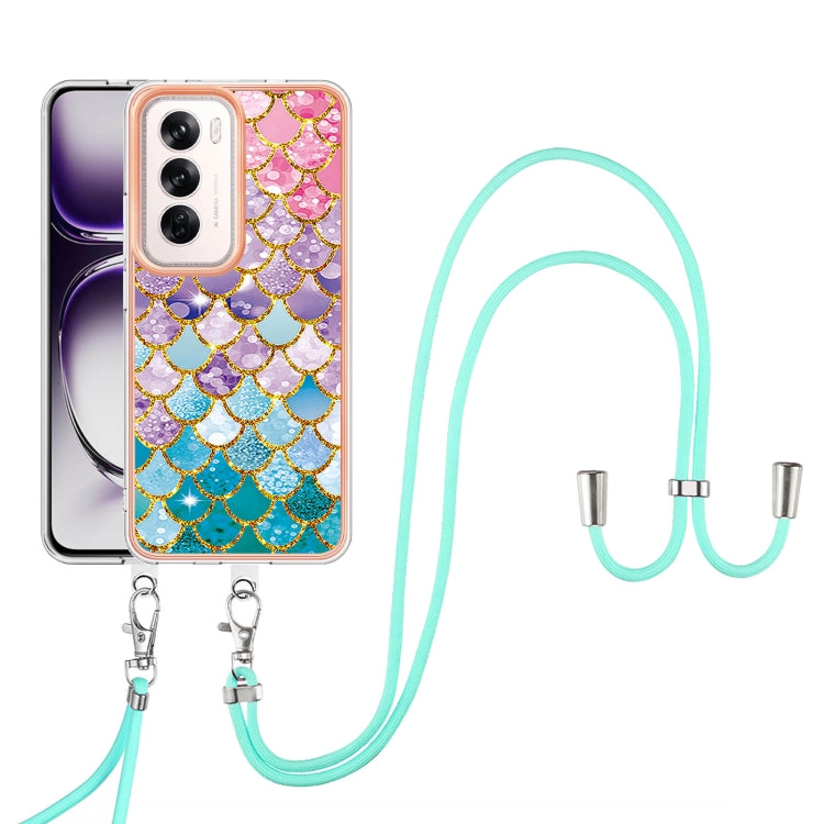 For OPPO Reno12 Global Electroplating Pattern IMD TPU Shockproof Case with Neck Lanyard