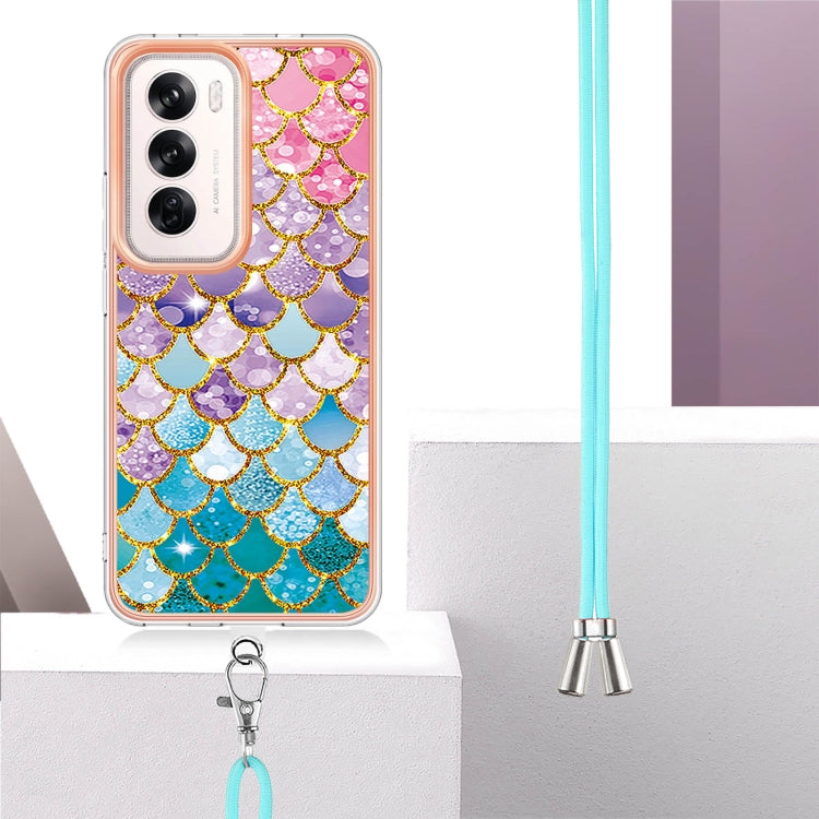 For OPPO Reno12 Global Electroplating Pattern IMD TPU Shockproof Case with Neck Lanyard