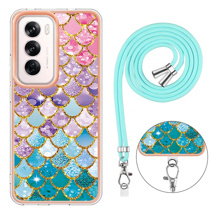 For OPPO Reno12 Global Electroplating Pattern IMD TPU Shockproof Case with Neck Lanyard