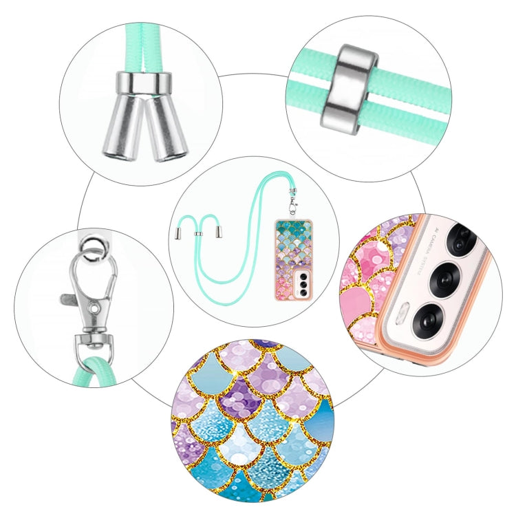 For OPPO Reno12 Global Electroplating Pattern IMD TPU Shockproof Case with Neck Lanyard