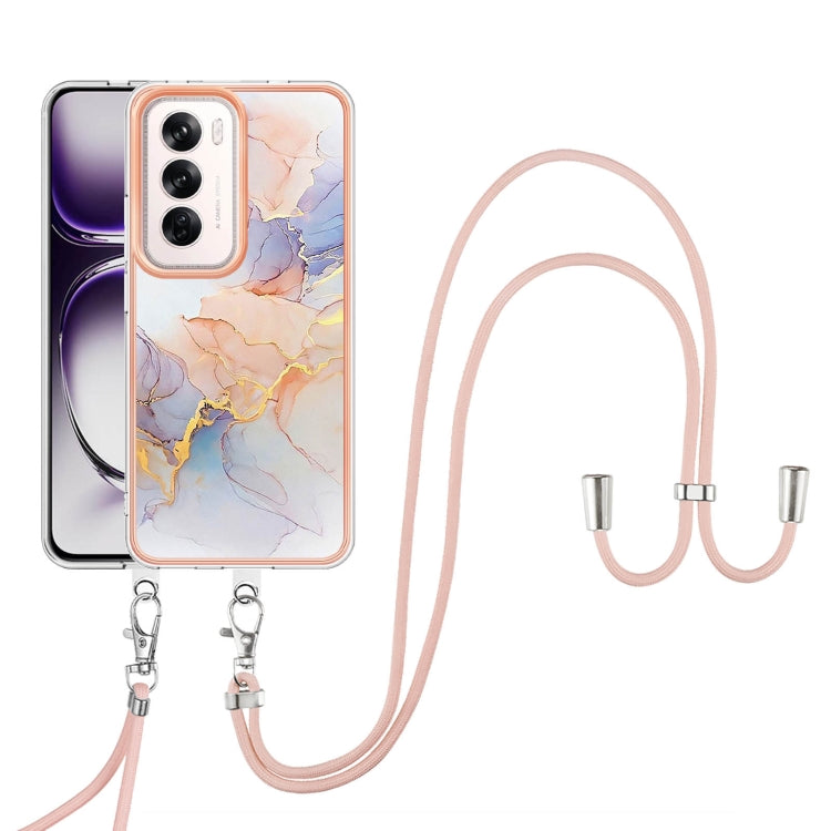 For OPPO Reno12 Global Electroplating Pattern IMD TPU Shockproof Case with Neck Lanyard