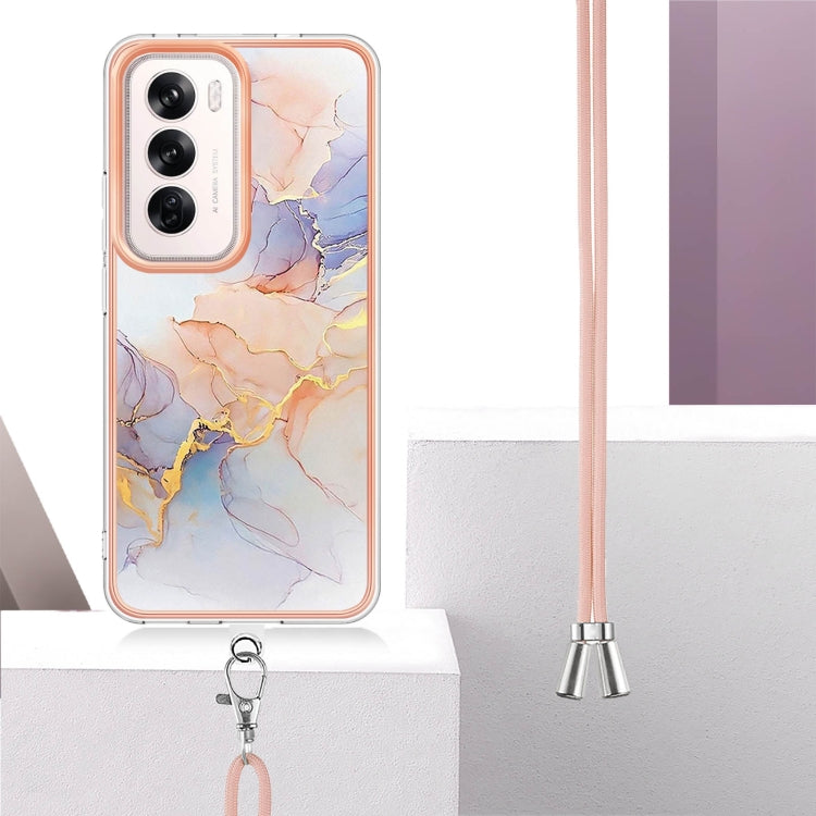 For OPPO Reno12 Global Electroplating Pattern IMD TPU Shockproof Case with Neck Lanyard