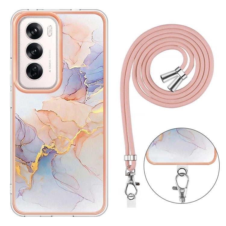 For OPPO Reno12 Global Electroplating Pattern IMD TPU Shockproof Case with Neck Lanyard
