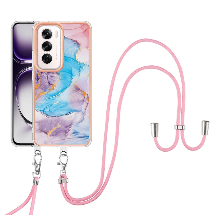 For OPPO Reno12 Global Electroplating Pattern IMD TPU Shockproof Case with Neck Lanyard