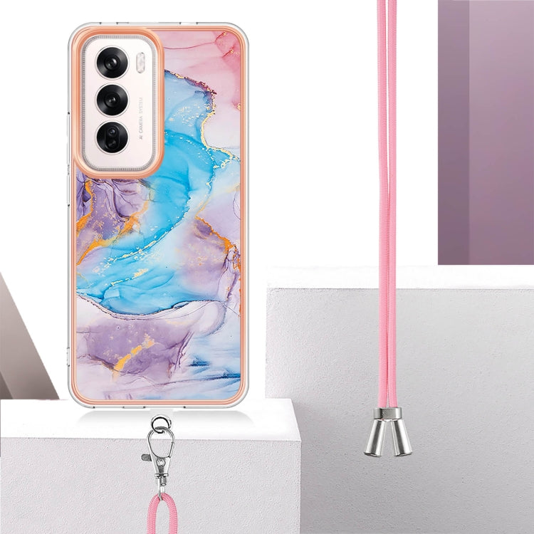 For OPPO Reno12 Global Electroplating Pattern IMD TPU Shockproof Case with Neck Lanyard