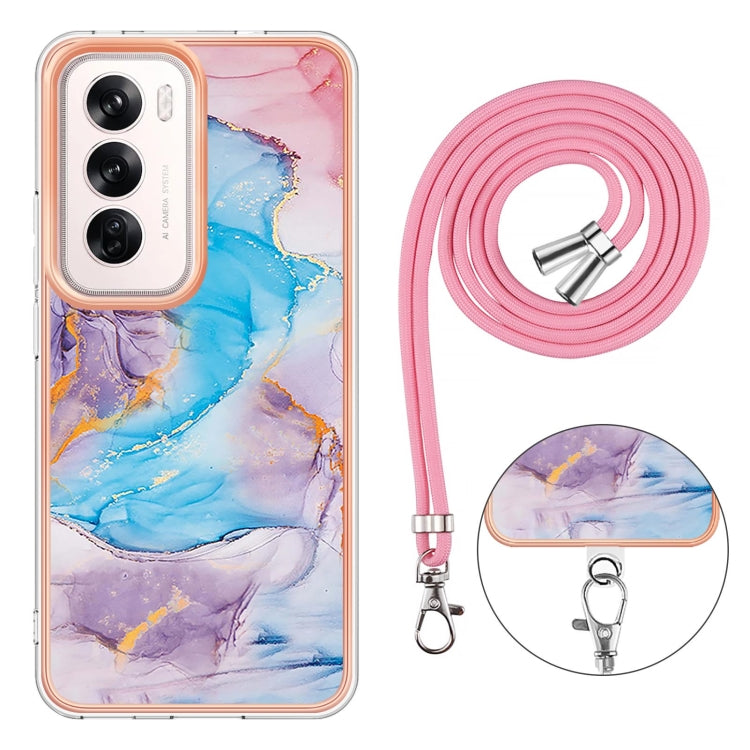 For OPPO Reno12 Global Electroplating Pattern IMD TPU Shockproof Case with Neck Lanyard