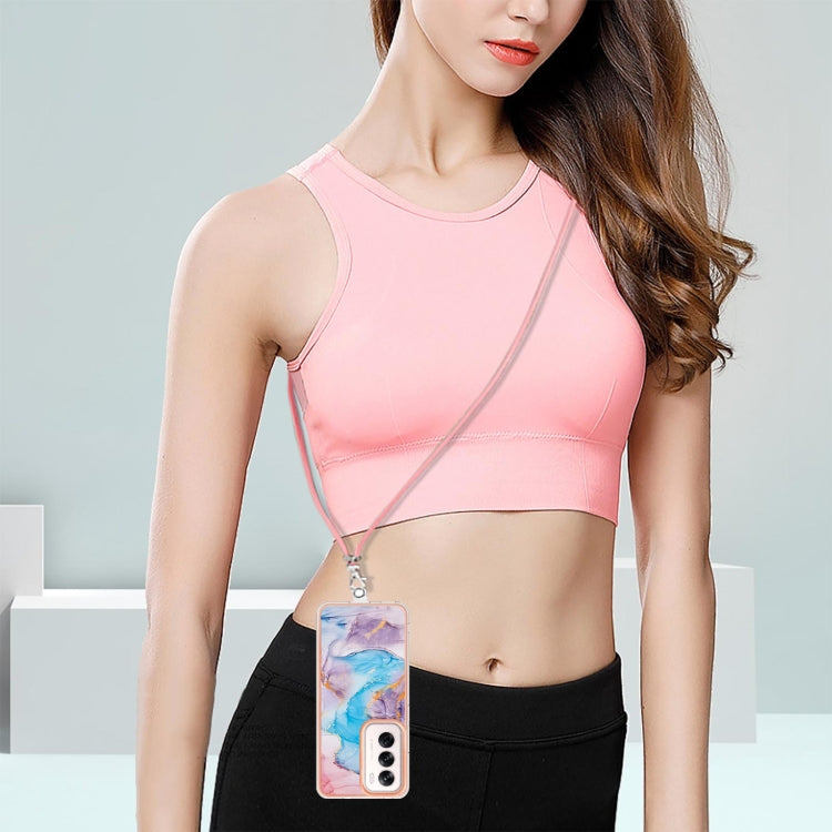 For OPPO Reno12 Global Electroplating Pattern IMD TPU Shockproof Case with Neck Lanyard