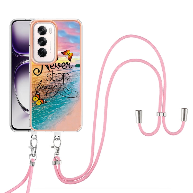 For OPPO Reno12 Global Electroplating Pattern IMD TPU Shockproof Case with Neck Lanyard