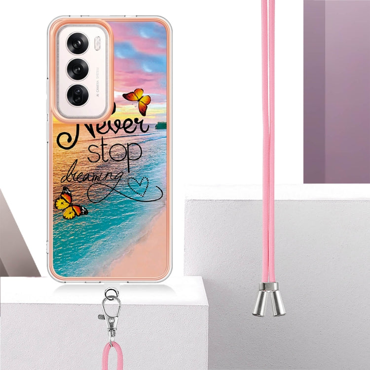 For OPPO Reno12 Global Electroplating Pattern IMD TPU Shockproof Case with Neck Lanyard