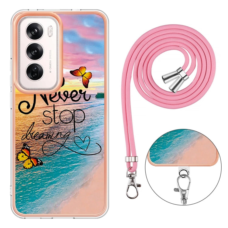 For OPPO Reno12 Global Electroplating Pattern IMD TPU Shockproof Case with Neck Lanyard