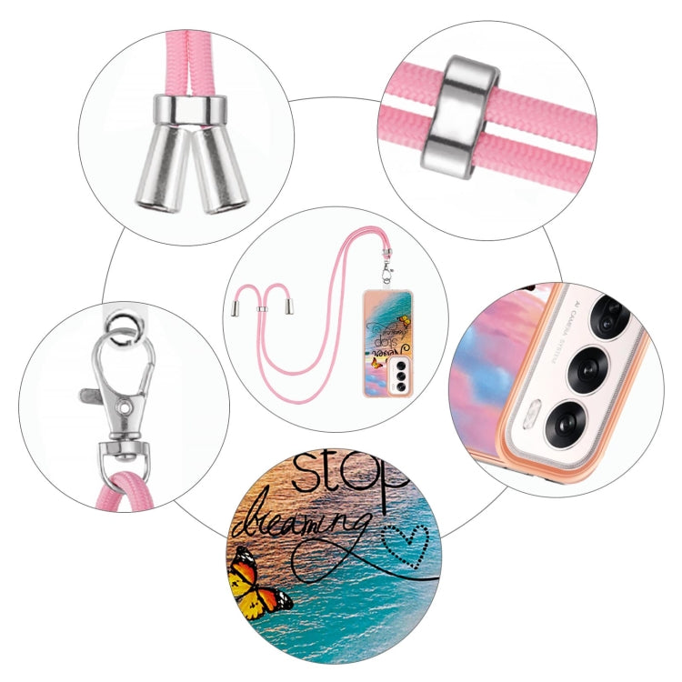 For OPPO Reno12 Global Electroplating Pattern IMD TPU Shockproof Case with Neck Lanyard