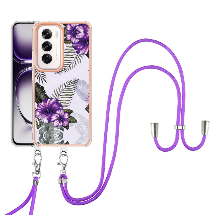 For OPPO Reno12 Global Electroplating Pattern IMD TPU Shockproof Case with Neck Lanyard