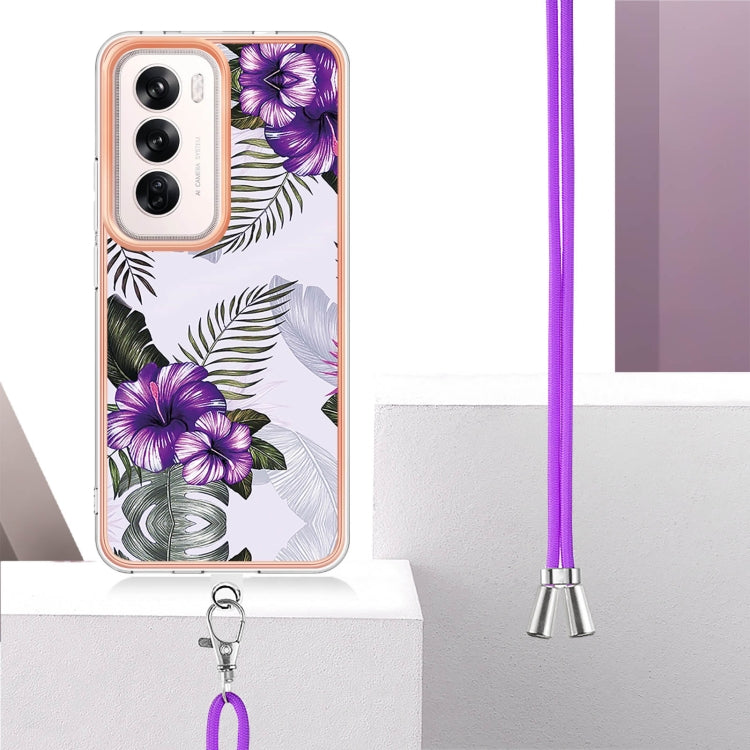For OPPO Reno12 Global Electroplating Pattern IMD TPU Shockproof Case with Neck Lanyard