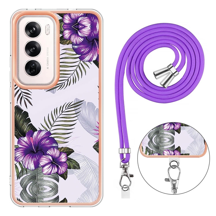 For OPPO Reno12 Global Electroplating Pattern IMD TPU Shockproof Case with Neck Lanyard
