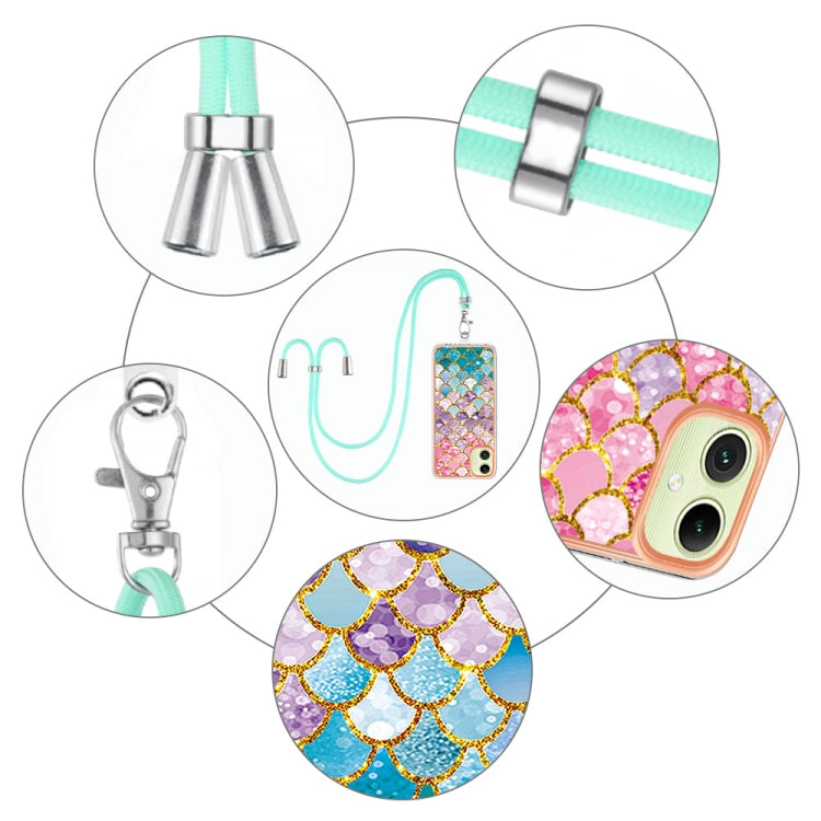 For Samsung Galaxy A06 4G Electroplating Pattern IMD TPU Shockproof Case with Neck Lanyard