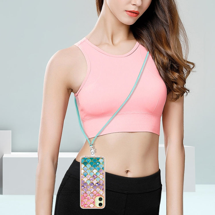For Samsung Galaxy A06 4G Electroplating Pattern IMD TPU Shockproof Case with Neck Lanyard