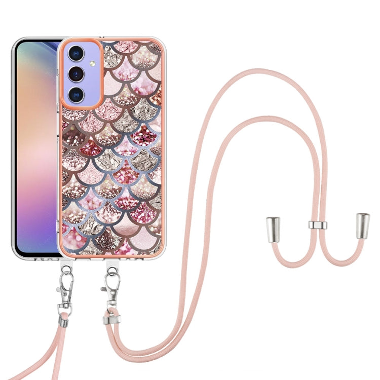 For Samsung Galaxy A16 5G Electroplating Pattern IMD TPU Shockproof Case with Neck Lanyard