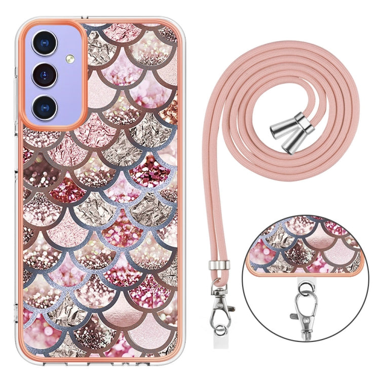 For Samsung Galaxy A16 5G Electroplating Pattern IMD TPU Shockproof Case with Neck Lanyard