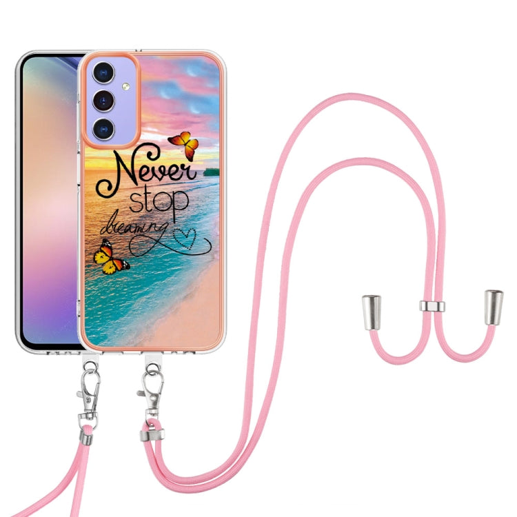 For Samsung Galaxy A16 5G Electroplating Pattern IMD TPU Shockproof Case with Neck Lanyard