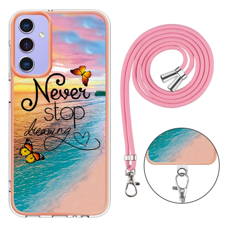 For Samsung Galaxy A16 5G Electroplating Pattern IMD TPU Shockproof Case with Neck Lanyard