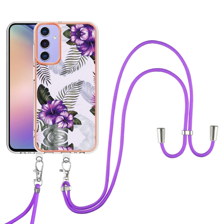 For Samsung Galaxy A16 5G Electroplating Pattern IMD TPU Shockproof Case with Neck Lanyard
