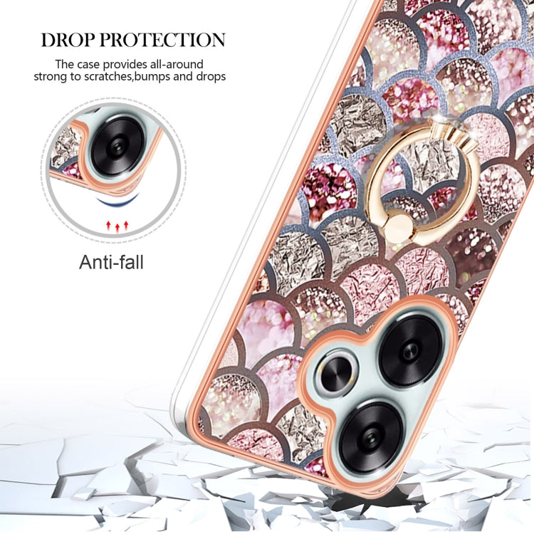 For Xiaomi Poco F6 5G Electroplating Pattern IMD TPU Shockproof Case with Rhinestone Ring Holder