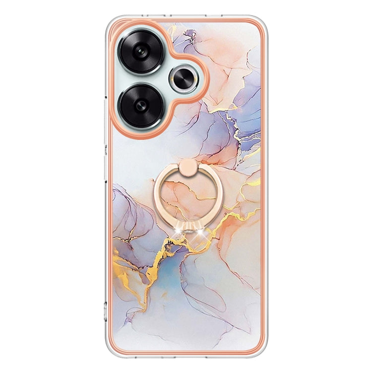 For Xiaomi Poco F6 5G Electroplating Pattern IMD TPU Shockproof Case with Rhinestone Ring Holder