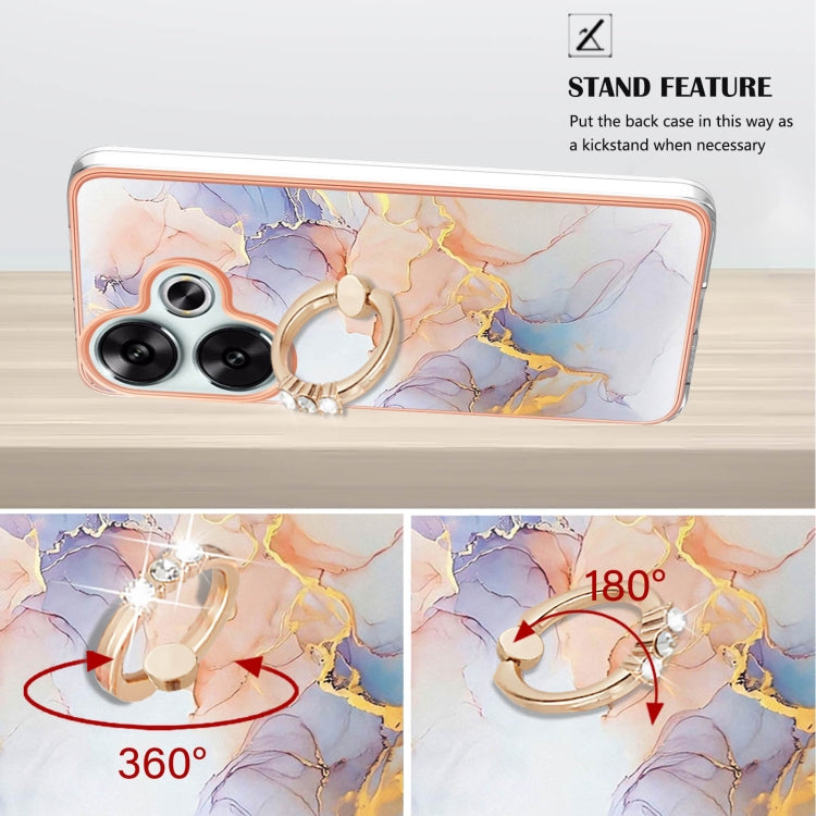 For Xiaomi Poco F6 5G Electroplating Pattern IMD TPU Shockproof Case with Rhinestone Ring Holder