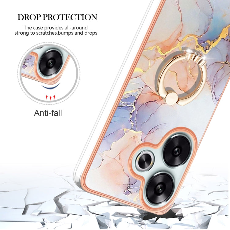 For Xiaomi Poco F6 5G Electroplating Pattern IMD TPU Shockproof Case with Rhinestone Ring Holder