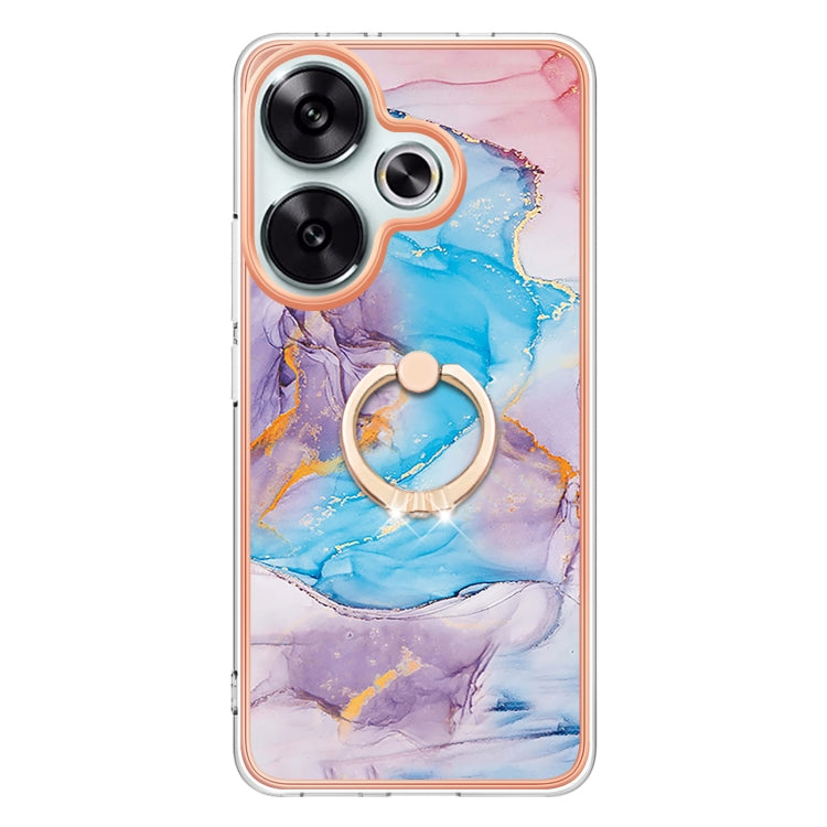 For Xiaomi Poco F6 5G Electroplating Pattern IMD TPU Shockproof Case with Rhinestone Ring Holder