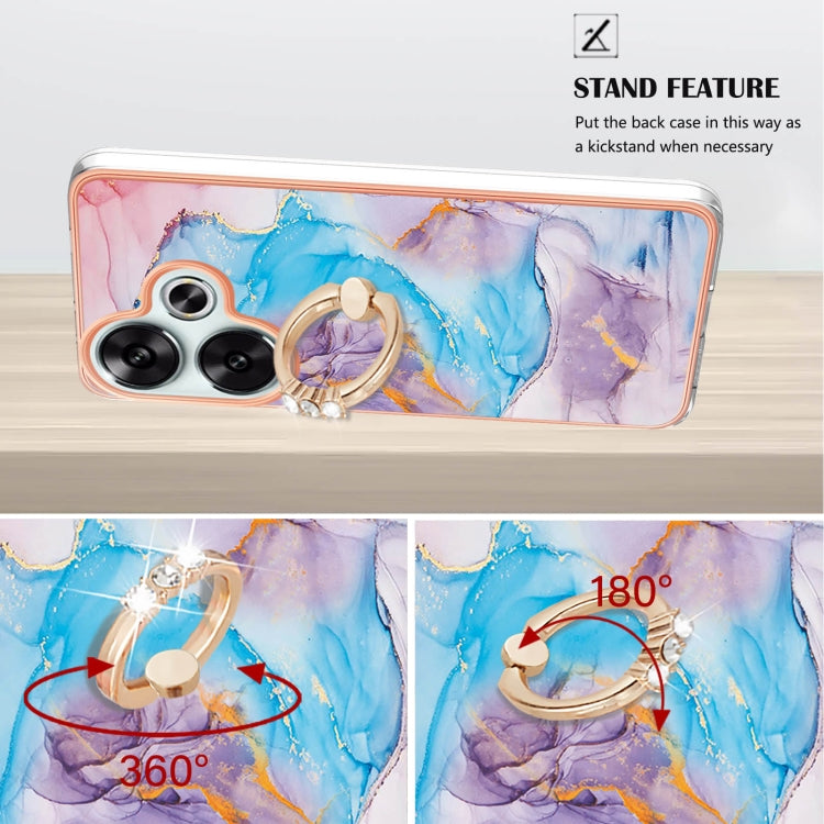 For Xiaomi Poco F6 5G Electroplating Pattern IMD TPU Shockproof Case with Rhinestone Ring Holder