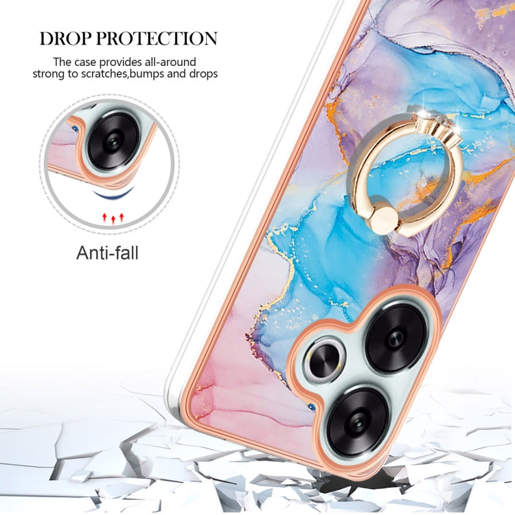 For Xiaomi Poco F6 5G Electroplating Pattern IMD TPU Shockproof Case with Rhinestone Ring Holder