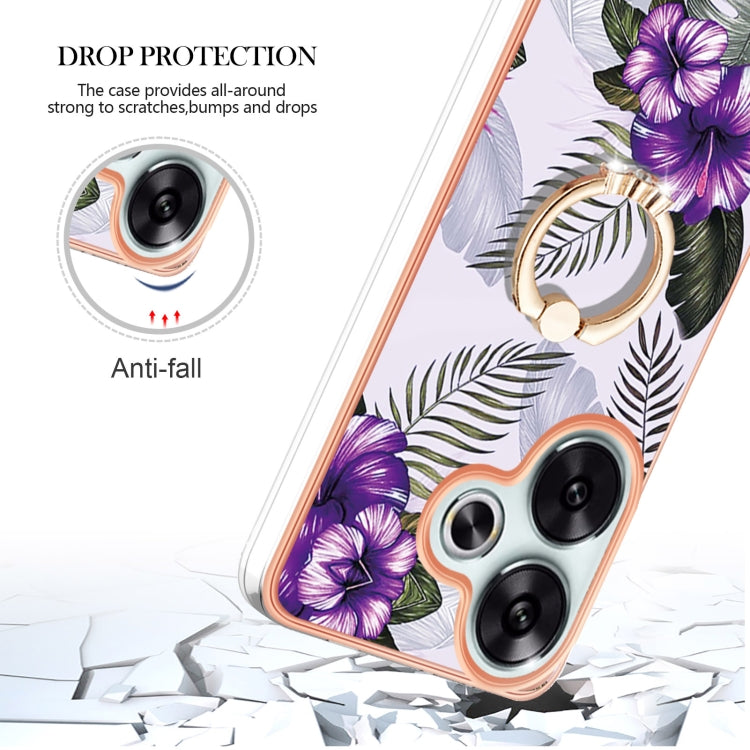 For Xiaomi Poco F6 5G Electroplating Pattern IMD TPU Shockproof Case with Rhinestone Ring Holder