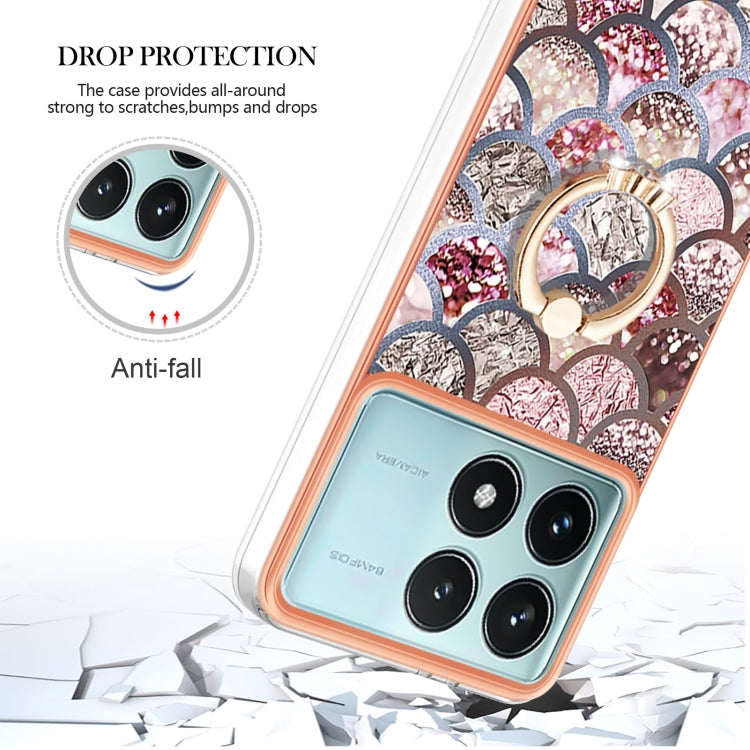 For Xiaomi Poco F6 Pro 5G Electroplating Pattern IMD TPU Shockproof Case with Rhinestone Ring Holder