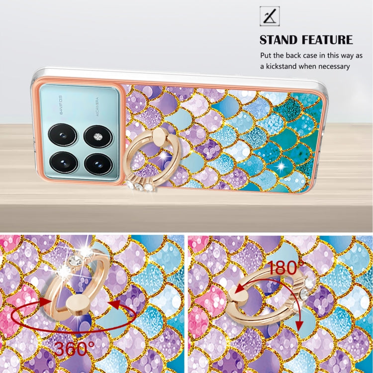 For Xiaomi Poco F6 Pro 5G Electroplating Pattern IMD TPU Shockproof Case with Rhinestone Ring Holder