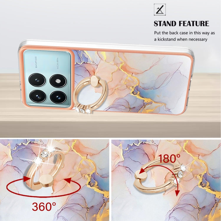 For Xiaomi Poco F6 Pro 5G Electroplating Pattern IMD TPU Shockproof Case with Rhinestone Ring Holder