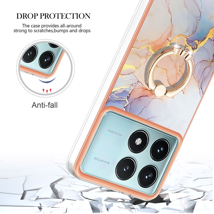 For Xiaomi Poco F6 Pro 5G Electroplating Pattern IMD TPU Shockproof Case with Rhinestone Ring Holder