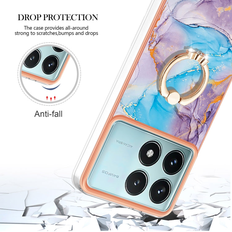 For Xiaomi Poco F6 Pro 5G Electroplating Pattern IMD TPU Shockproof Case with Rhinestone Ring Holder