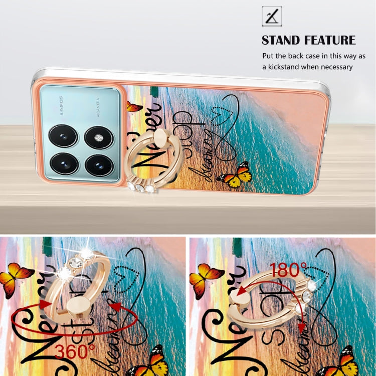 For Xiaomi Poco F6 Pro 5G Electroplating Pattern IMD TPU Shockproof Case with Rhinestone Ring Holder