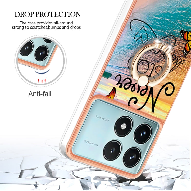 For Xiaomi Poco F6 Pro 5G Electroplating Pattern IMD TPU Shockproof Case with Rhinestone Ring Holder