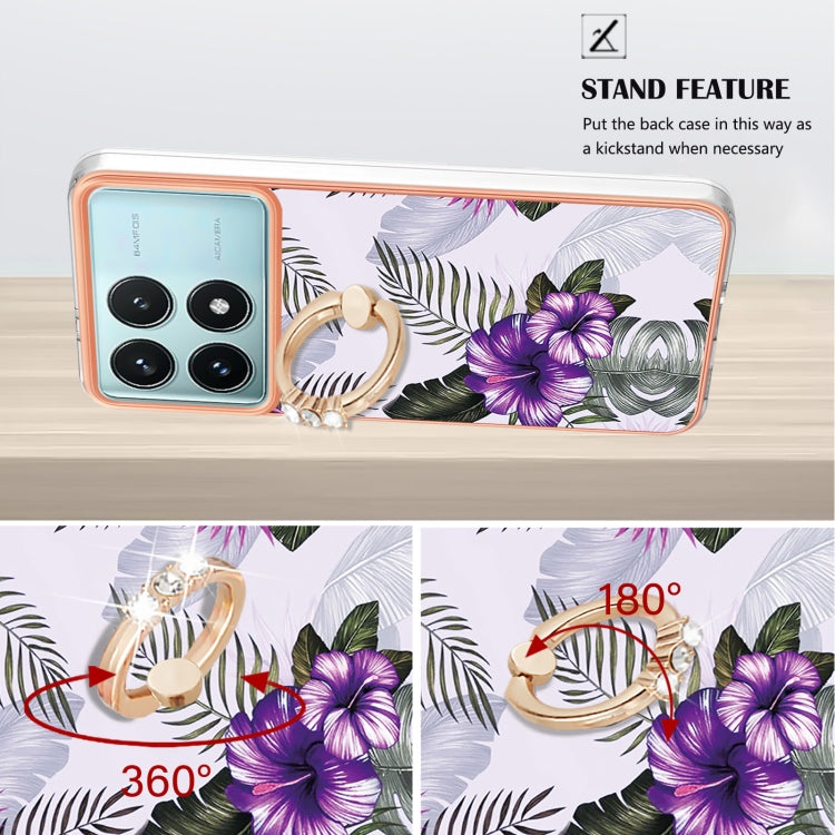 For Xiaomi Poco F6 Pro 5G Electroplating Pattern IMD TPU Shockproof Case with Rhinestone Ring Holder