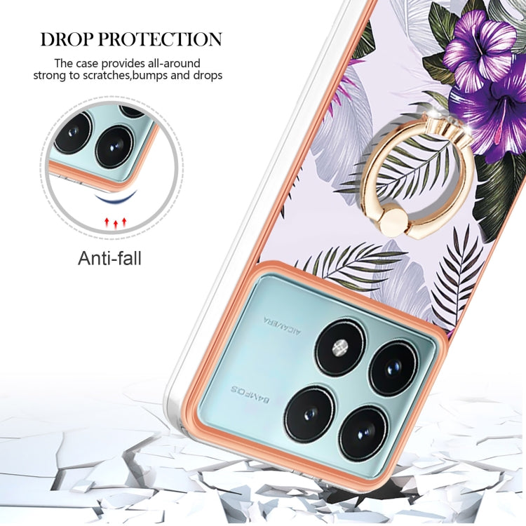 For Xiaomi Poco F6 Pro 5G Electroplating Pattern IMD TPU Shockproof Case with Rhinestone Ring Holder