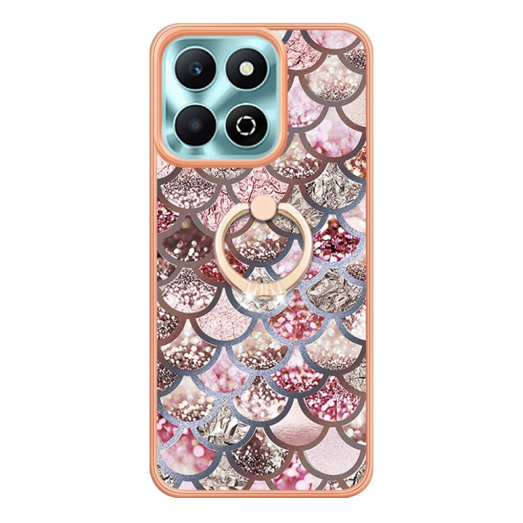 For Honor X6b Electroplating Pattern IMD TPU Shockproof Case with Rhinestone Ring Holder