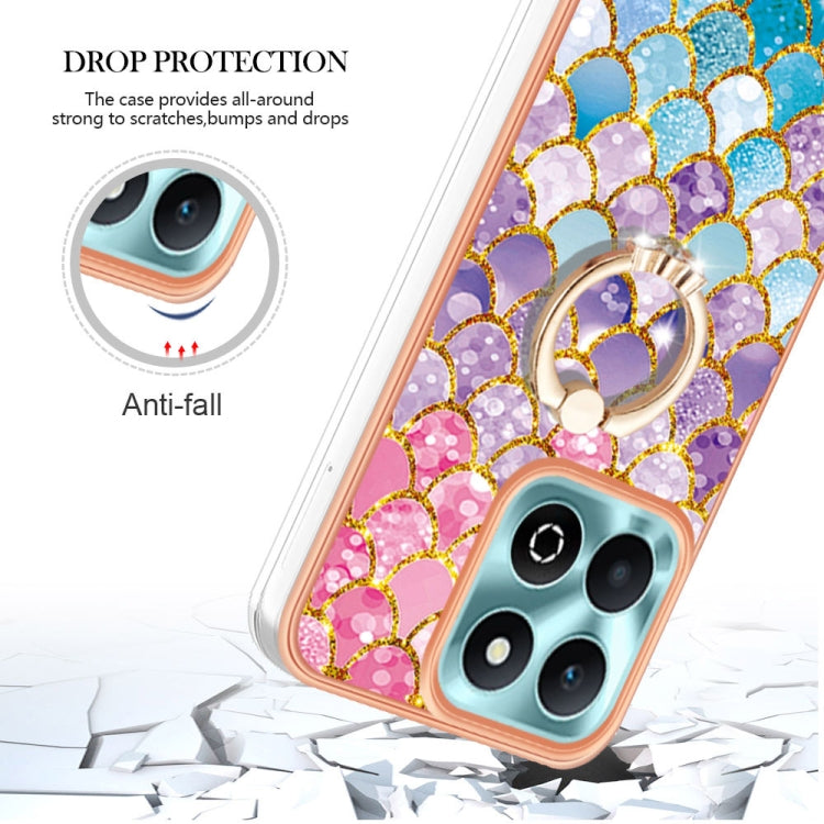 For Honor X6b Electroplating Pattern IMD TPU Shockproof Case with Rhinestone Ring Holder
