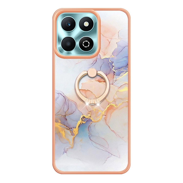 For Honor X6b Electroplating Pattern IMD TPU Shockproof Case with Rhinestone Ring Holder