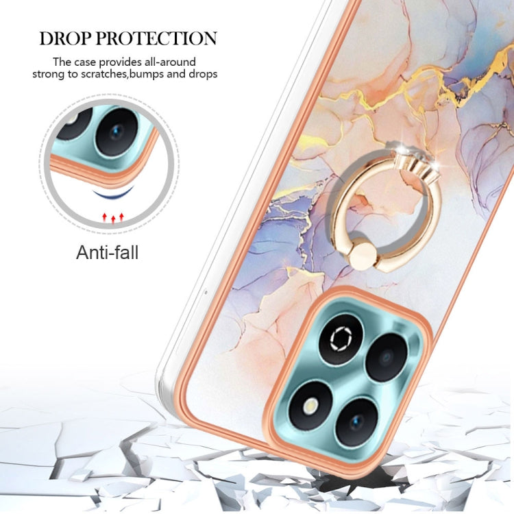 For Honor X6b Electroplating Pattern IMD TPU Shockproof Case with Rhinestone Ring Holder
