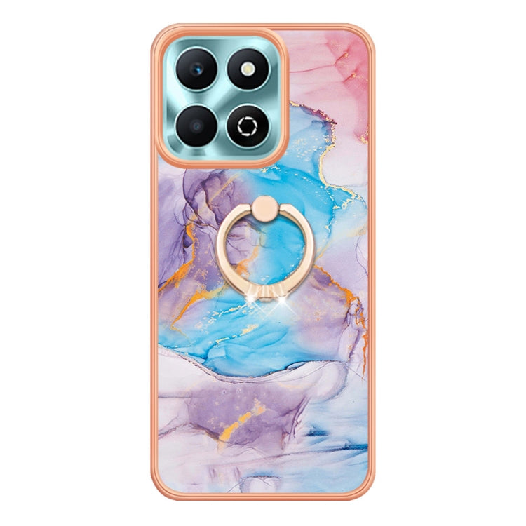 For Honor X6b Electroplating Pattern IMD TPU Shockproof Case with Rhinestone Ring Holder