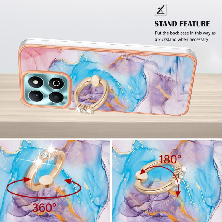 For Honor X6b Electroplating Pattern IMD TPU Shockproof Case with Rhinestone Ring Holder